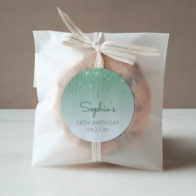 18th Birthday Green Glitter Drip Round Sticker (Creator Uploaded)