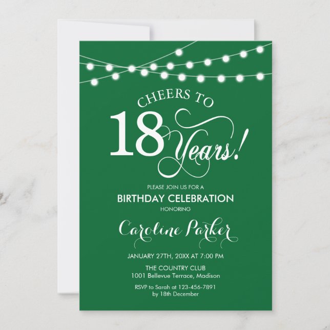 18th Birthday - Green White Invitation (Front)