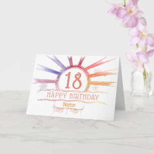 18th Birthday - hand drawn multi-coloured sunburst Card