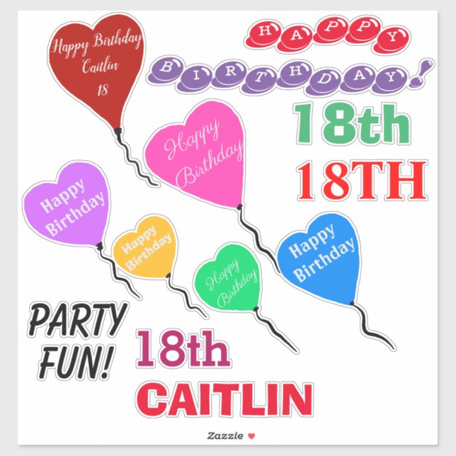 18th Birthday Heart Balloons Personalised Vinyl (Sheet)