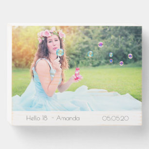 18th birthday hello 18 girl photo wooden box sign