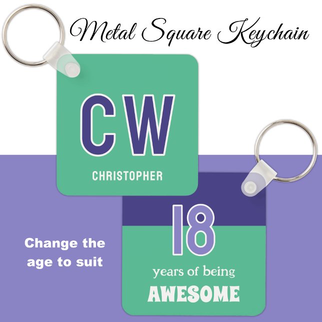 18th birthday initials green purple key ring (Creator Uploaded)