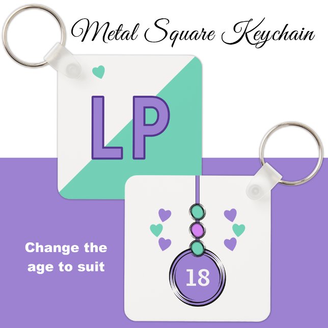 18th birthday initials purple green key ring (Creator Uploaded)