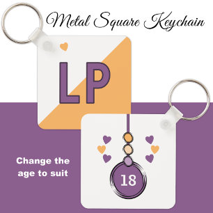18th birthday initials purple orange key ring