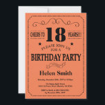 18th Birthday Invitation Black and Coral<br><div class="desc">18th Birthday Invitation Black and Coral Typography. Black and Coral Background. Adult Birthday. Male Men or Women Birthday. Kids Boy or Girl Lady Teen Teenage Bday Invite. 13th 15th 16th 18th 20th 21st 30th 40th 50th 60th 70th 80th 90th 100th. Any Age. For further customisation, please click the "Customise it"...</div>
