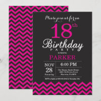 18th Birthday Invitation Black and Hot Pink