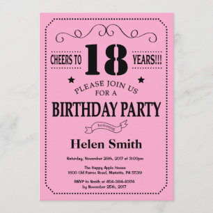 18th Birthday Invitation Black and Pink