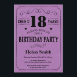 18th Birthday Invitation Black and Purple<br><div class="desc">18th Birthday Invitation Black and Purple Typography. Black and Purple Lilac Lavender Violet Background. Adult Birthday. Male Men or Women Birthday. Kids Boy or Girl Lady Teen Teenage Bday Invite. 13th 15th 16th 18th 20th 21st 30th 40th 50th 60th 70th 80th 90th 100th. Any Age. For further customisation, please click...</div>