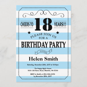 18th Birthday Invitation Blue and White Stripes