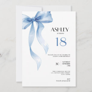 18th Birthday Invitation Blue Bow for Girls