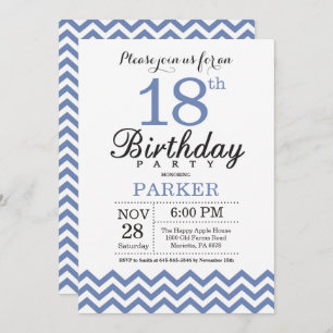 18th Birthday Invitation Blue Chevron