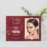 18th Birthday Invitation Card | Champagne Red<br><div class="desc">Celebrate in style with our Champagne Red 18th Birthday Invitation Card! The elegant design features a rich red colour scheme and comes with customisable options for both photo and text. This card is the perfect way to make your loved one feel special on their big day. Order now and get...</div>