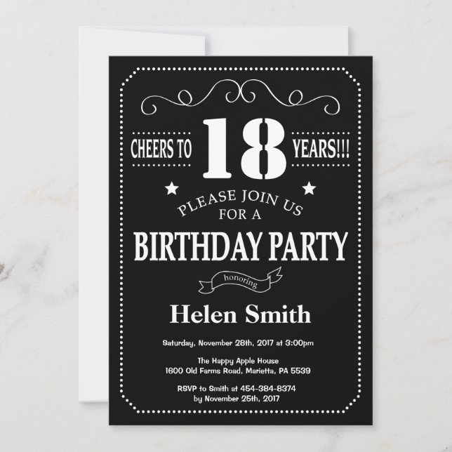 18th Birthday Invitation Chalkboard (Front)