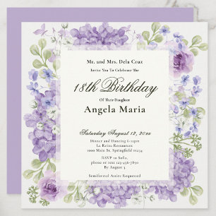 18th Birthday Invitation Elegant Purple Flowers