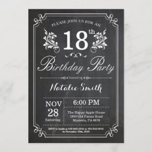 18th Birthday Invitation Floral Chalkboard