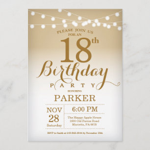 18th Birthday Invitation Gold String Lights