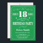 18th Birthday Invitation Green and White<br><div class="desc">18th Birthday Invitation Green and White Typography. Green and White Background. Adult Birthday. Male Men or Women Birthday. Kids Boy or Girl Lady Teen Teenage Bday Invite. 13th 15th 16th 18th 20th 21st 30th 40th 50th 60th 70th 80th 90th 100th. Any Age. For further customisation, please click the "Customise it"...</div>