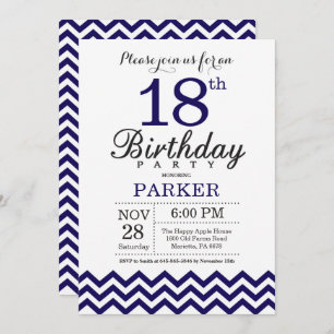 18th Birthday Invitation Navy Blue Chevron
