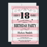 18th Birthday Invitation Pink and White Stripes<br><div class="desc">18th Birthday Invitation Pink and White Stripes Typography. Cheers to 18 years. Adult Birthday. Male Men or Women Birthday. Kids Boy or Girl Lady Teen Teenage Bday Invite. 13th 15th 16th 18th 20th 21st 30th 40th 50th 60th 70th 80th 90th 100th. Any Age. For further customisation, please click the "Customise...</div>