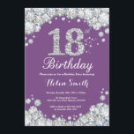 18th Birthday Invitation Purple and Silver Diamond<br><div class="desc">18th Birthday Invitation. Purple and Silver Rhinestone Diamond. Elegant Birthday Bash invite. Adult Birthday. Women Birthday. Men Birthday. For further customisation,  please click the "Customise it" button and use our design tool to modify this template.</div>