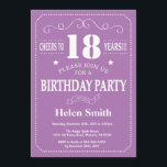 18th Birthday Invitation Purple and White<br><div class="desc">18th Birthday Invitation Purple and White Typography. Purple and White Background. Adult Birthday. Male Men or Women Birthday. Kids Boy or Girl Lady Teen Teenage Bday Invite. 13th 15th 16th 18th 20th 21st 30th 40th 50th 60th 70th 80th 90th 100th. Any Age. For further customisation, please click the "Customise it"...</div>