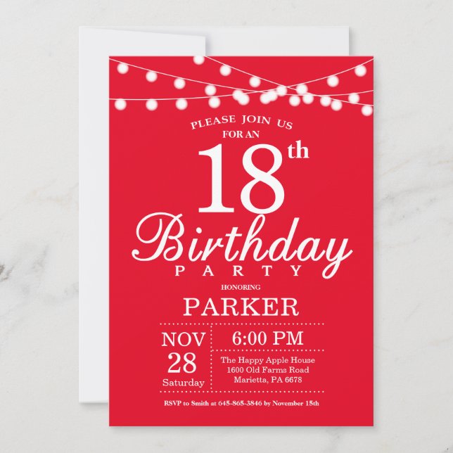 18th Birthday Invitation Red (Front)