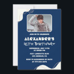 18th birthday invitations Men Photo Simple navy<br><div class="desc">18th birthday invitations Men Photo Simple navy Blue</div>