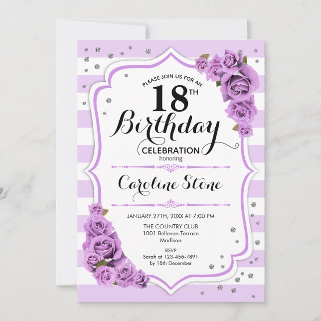 18th Birthday - Lavender White Purple Flowers Invitation (Front)