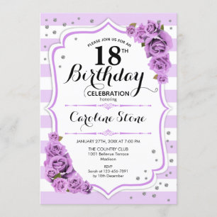 18th Birthday - Lavender White Purple Flowers Invitation