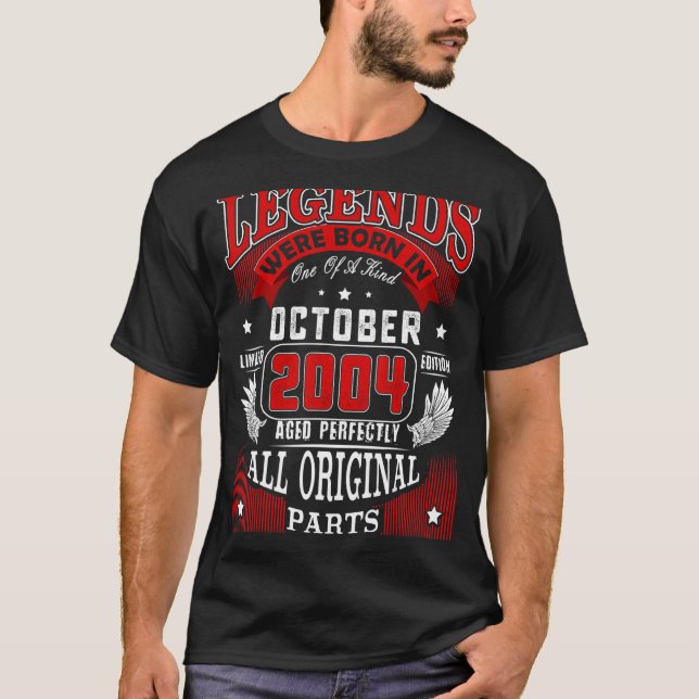 18th Birthday Legends Born In October 2004 18 Year T-Shirt (Front)