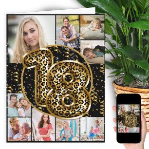 18th Birthday Leopard Print Gold Balloons Photo Card