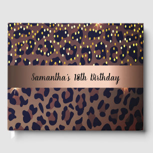 18th Birthday leopard print gold confetti Guest Book