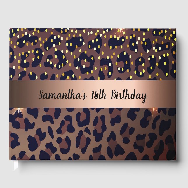18th Birthday leopard print gold confetti Guest Book (Front)