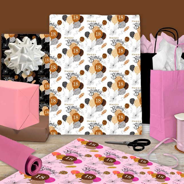 18th Birthday Leopard Tiger Animal Print Balloons  Wrapping Paper Sheet (Creator Uploaded)