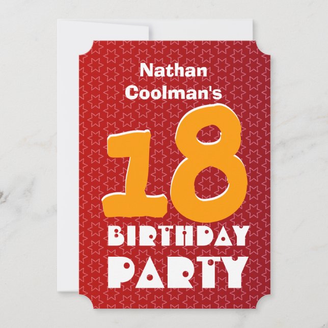 18th Birthday Modern Teen Red Gold Stars V06A31 Invitation (Front)