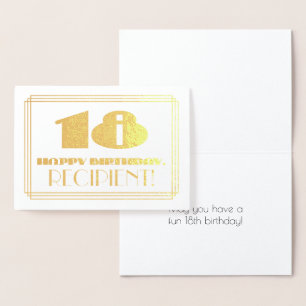 18th Birthday; Name + Art Deco Inspired Look "18" Foil Card