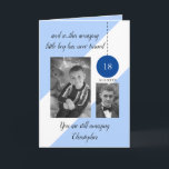 18th Birthday name date blue white photo Card<br><div class="desc">18th birthday photo greeting card,  or change the age to suit. 
Add a name,  date,  two photos and write your message inside.
Blue,  black and white.
You are still amazing.
Black and white filter used on the photos.</div>