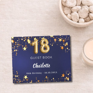 18th Birthday navy blue gold stars Guest Book