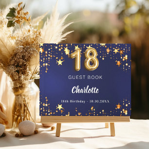 18th Birthday navy blue gold stars Guest Book