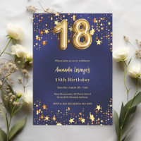 18th birthday navy blue gold stars