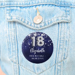 18th birthday navy blue silver stars 3 cm round badge<br><div class="desc">For an 18th birthday party. A navy blue background colour with faux silver stars. The blue colour is uneven.  Add your name,  text.
Can be used as a Save the Date reminder for your guests,  party favour or as a keepsake.</div>
