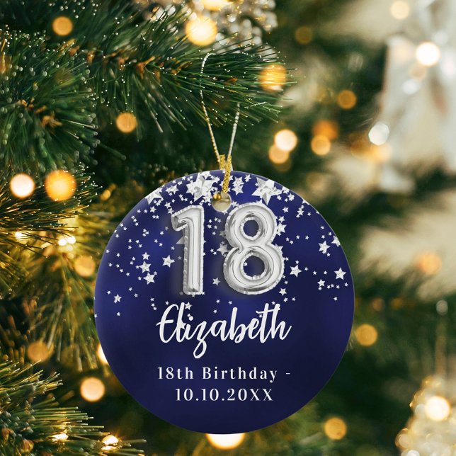 18th birthday navy blue silver stars ceramic ornament (Creator Uploaded)