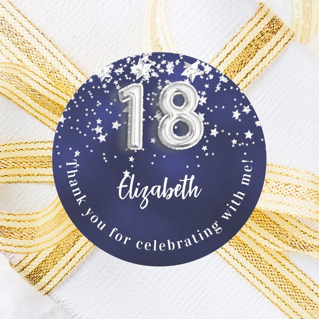 18th birthday navy blue silver stars classic round sticker (Creator Uploaded)