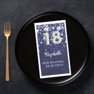 18th Birthday navy blue silver stars Napkin