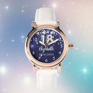 18th birthday navy blue silver stars watch