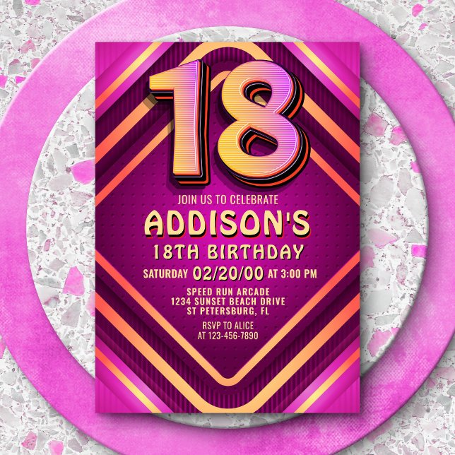 18th Birthday Neon Invitation (Creator Uploaded)