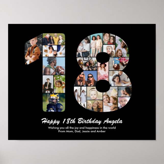 18th Birthday Number 18 Custom Photo Collage Poster (Front)