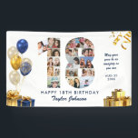 18th Birthday Number 18 Photo Collage White Gold Banner<br><div class="desc">Make a big statement on their big day with this Custom Photo Collage Birthday Party Banner. Turn your favourite memories into a stunning visual celebration. Featuring a bold number-shaped photo collage, this design allows you to showcase a lifetime of highlights or the best moments from the past year. Whether it’s...</div>