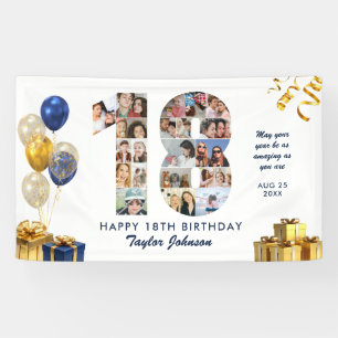18th Birthday Number 18 Photo Collage White Gold Banner