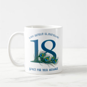 18th Birthday Or Anniversary Peacock Feather Coffee Mug